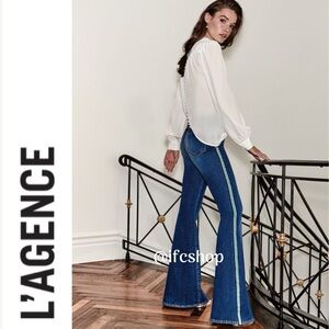 L'AGENCE Solana Stripe Flare Wide Leg Jeans 25